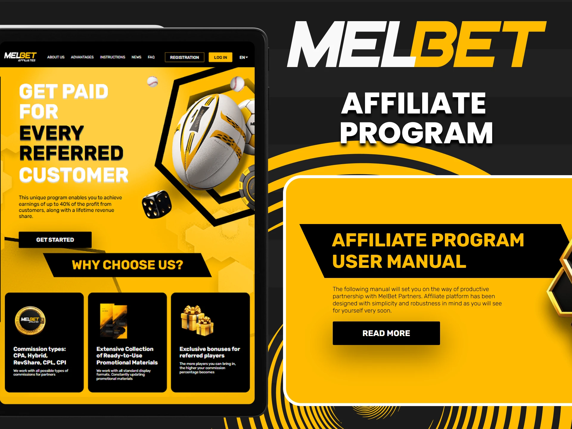 Join MelBet's affiliate program and earn up to 15% commission on referrals' bets.