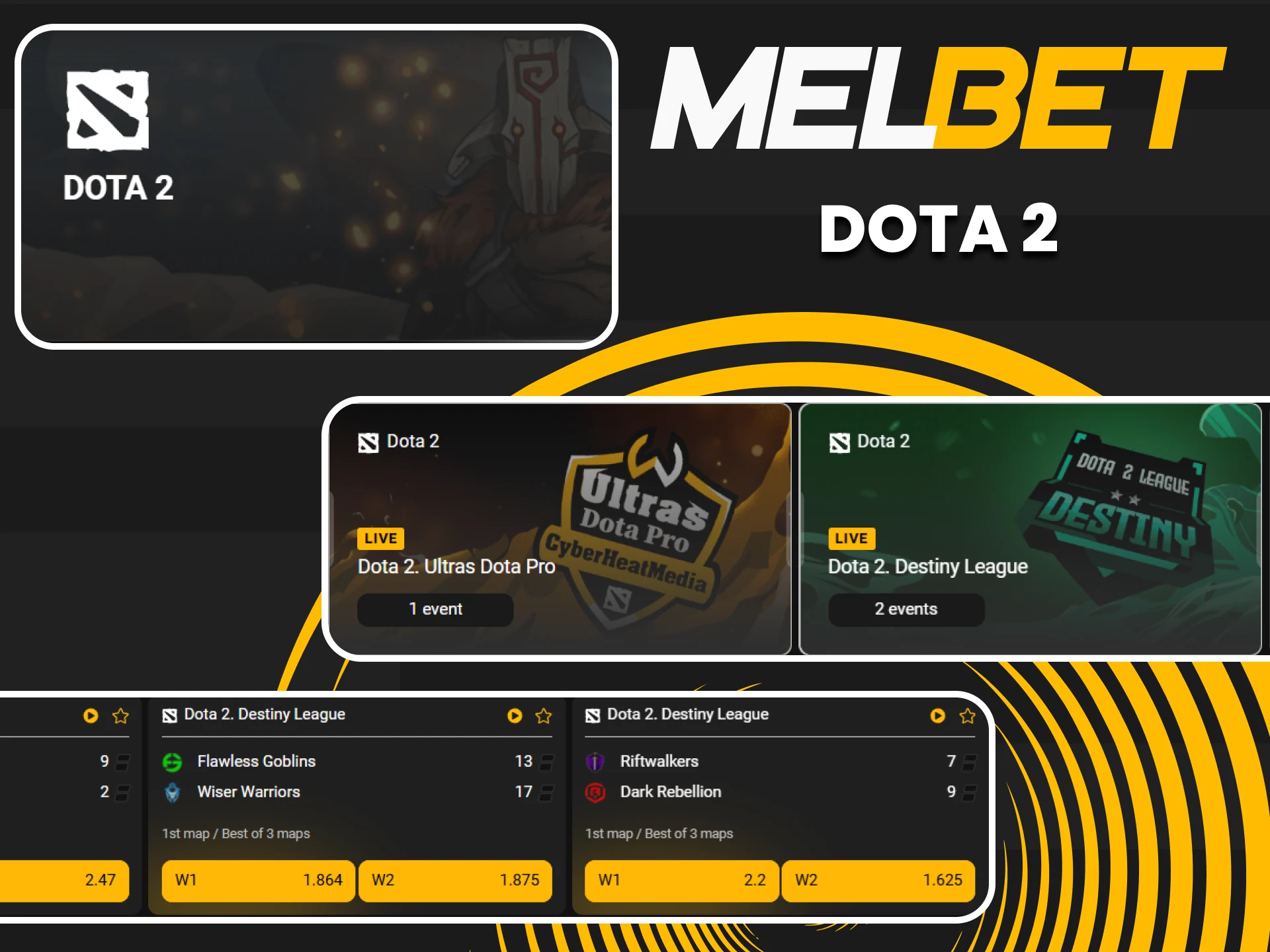 Bet on major Dota 2 tournaments and experience the thrill of competitive esports with MelBet.
