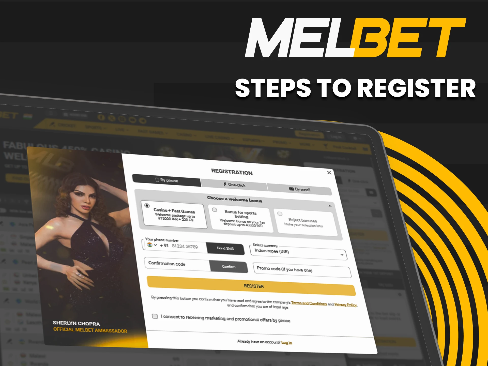 Register on MelBet in minutes via phone, email, social networks, or 1-click by providing personal details and saving your login info.
