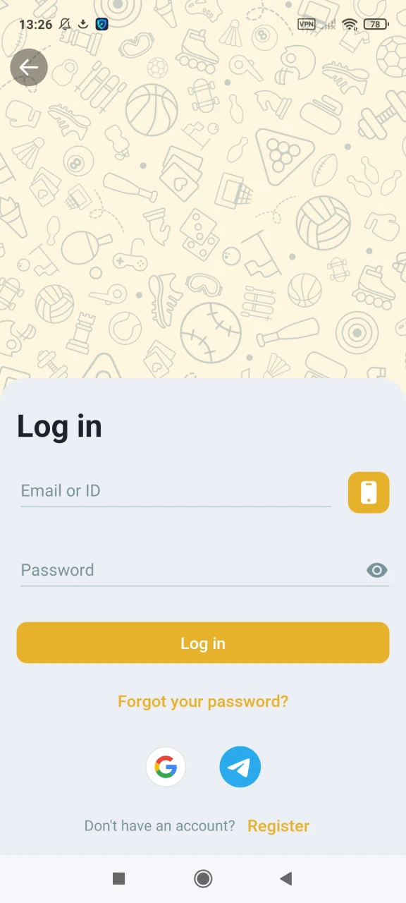 Log in to MelBet by entering your username and password, or register if you're new.