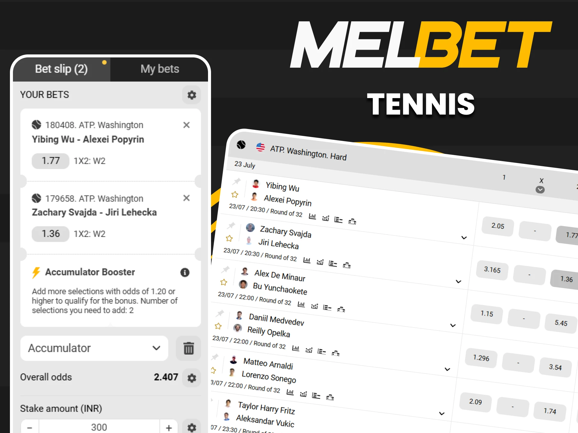 Enjoy the thrill of tennis and back your favorite players to win at MelBet Casino.