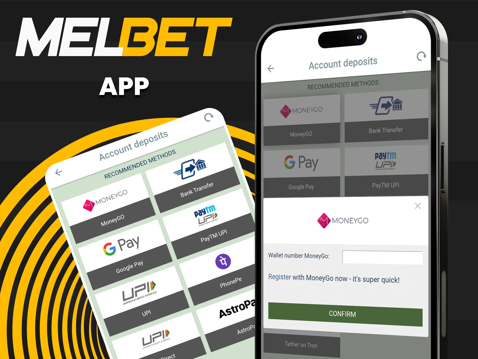 Download the Melbet app to make transactions.