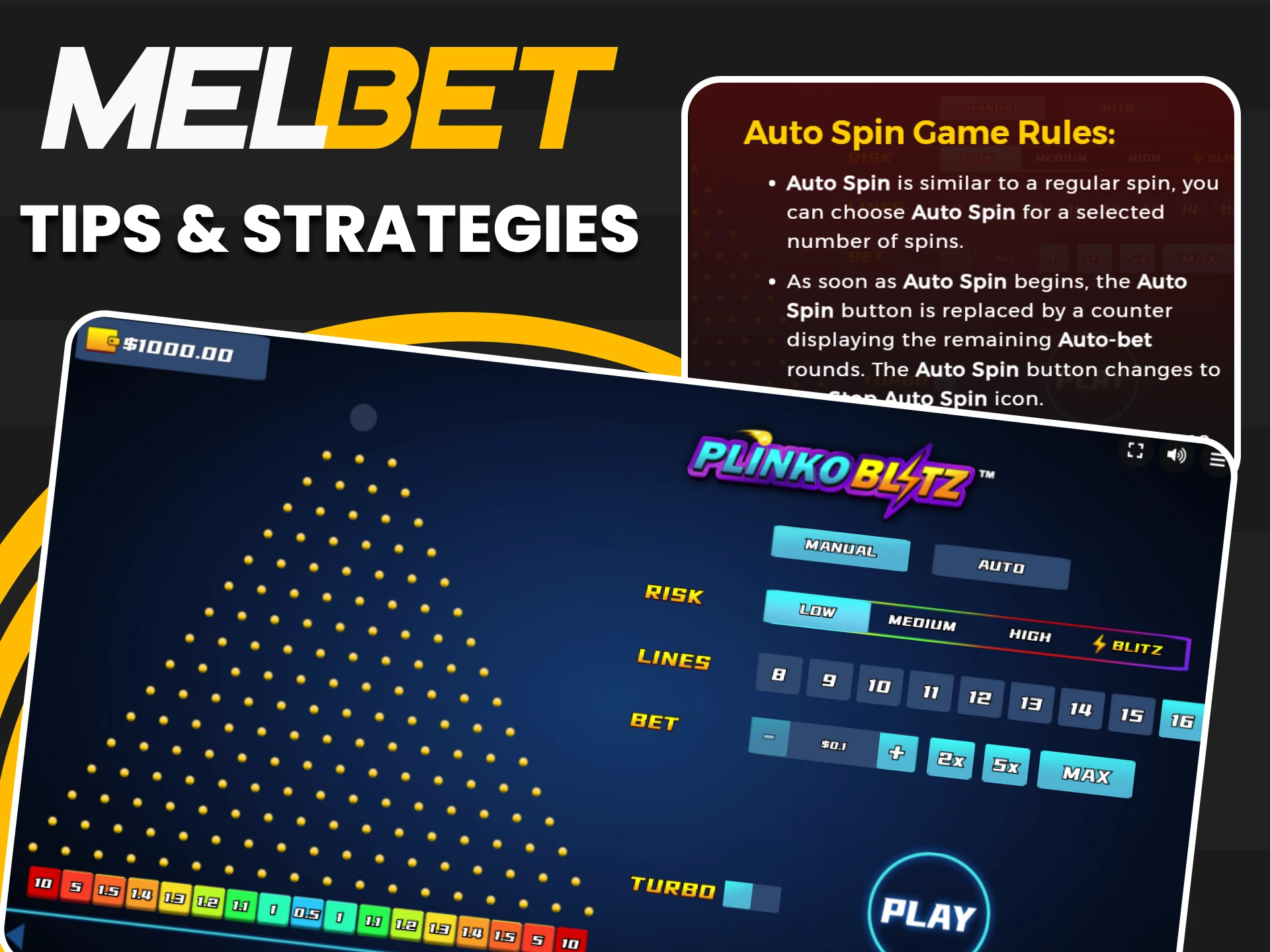 Choose winning strategies for playing Plinko on Melbet.