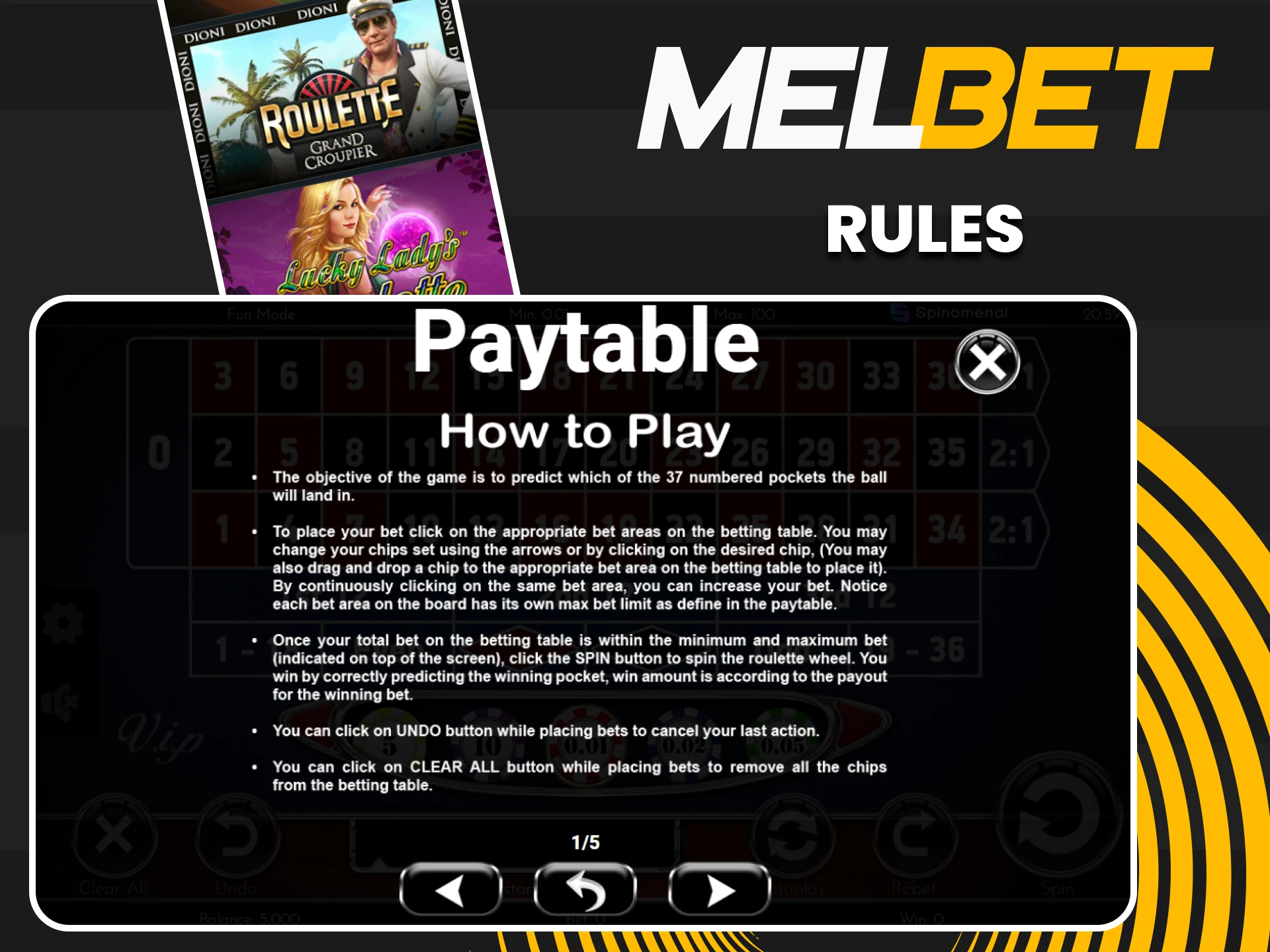 Be sure to study the rules of the game Roulette on Melbet.