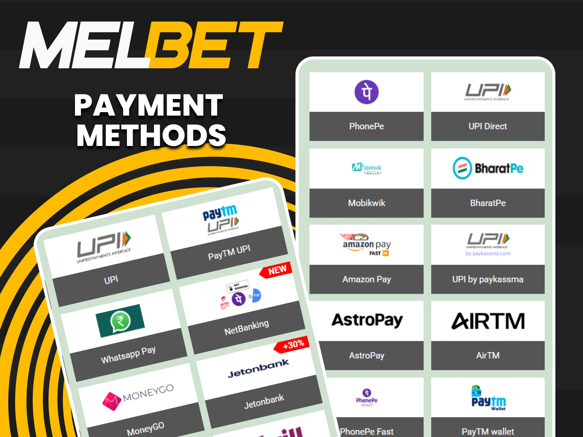 There are many types of payment on the Melbet website.