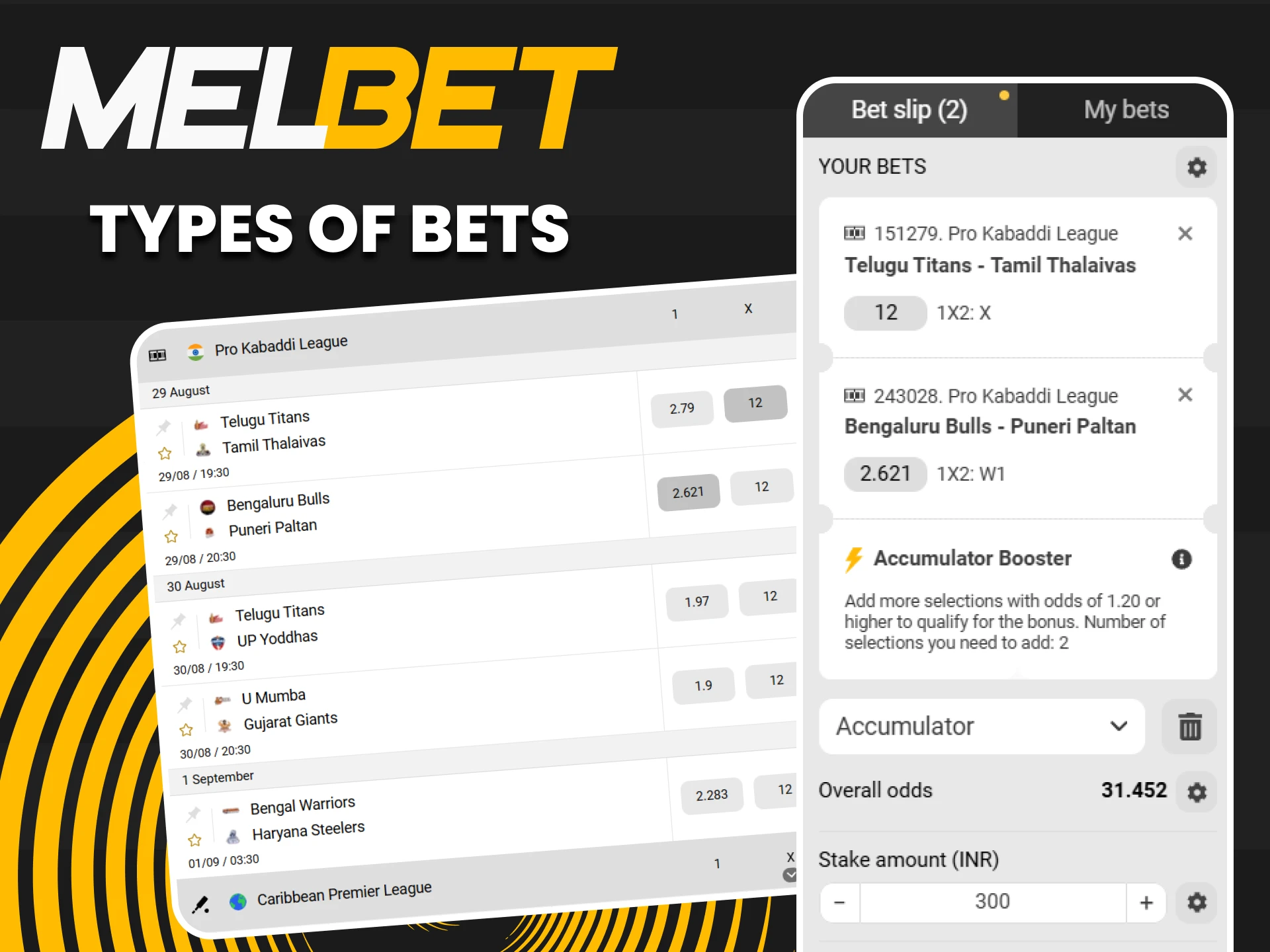 You will find many types of bets on Melbet.