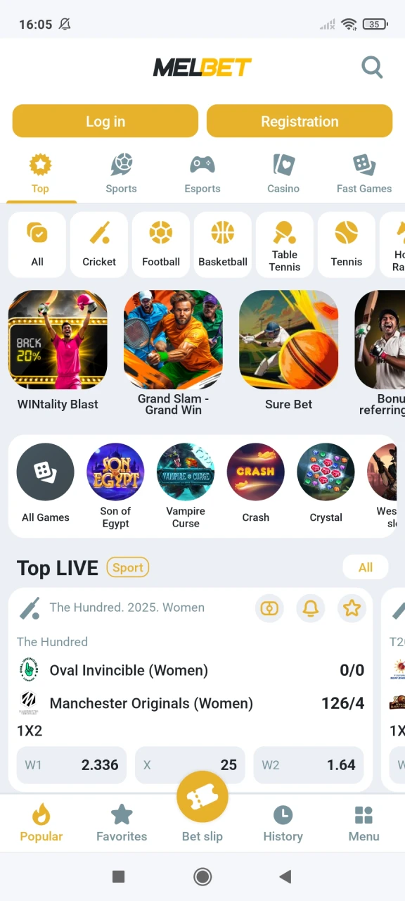 Visit the Melbet app home page.