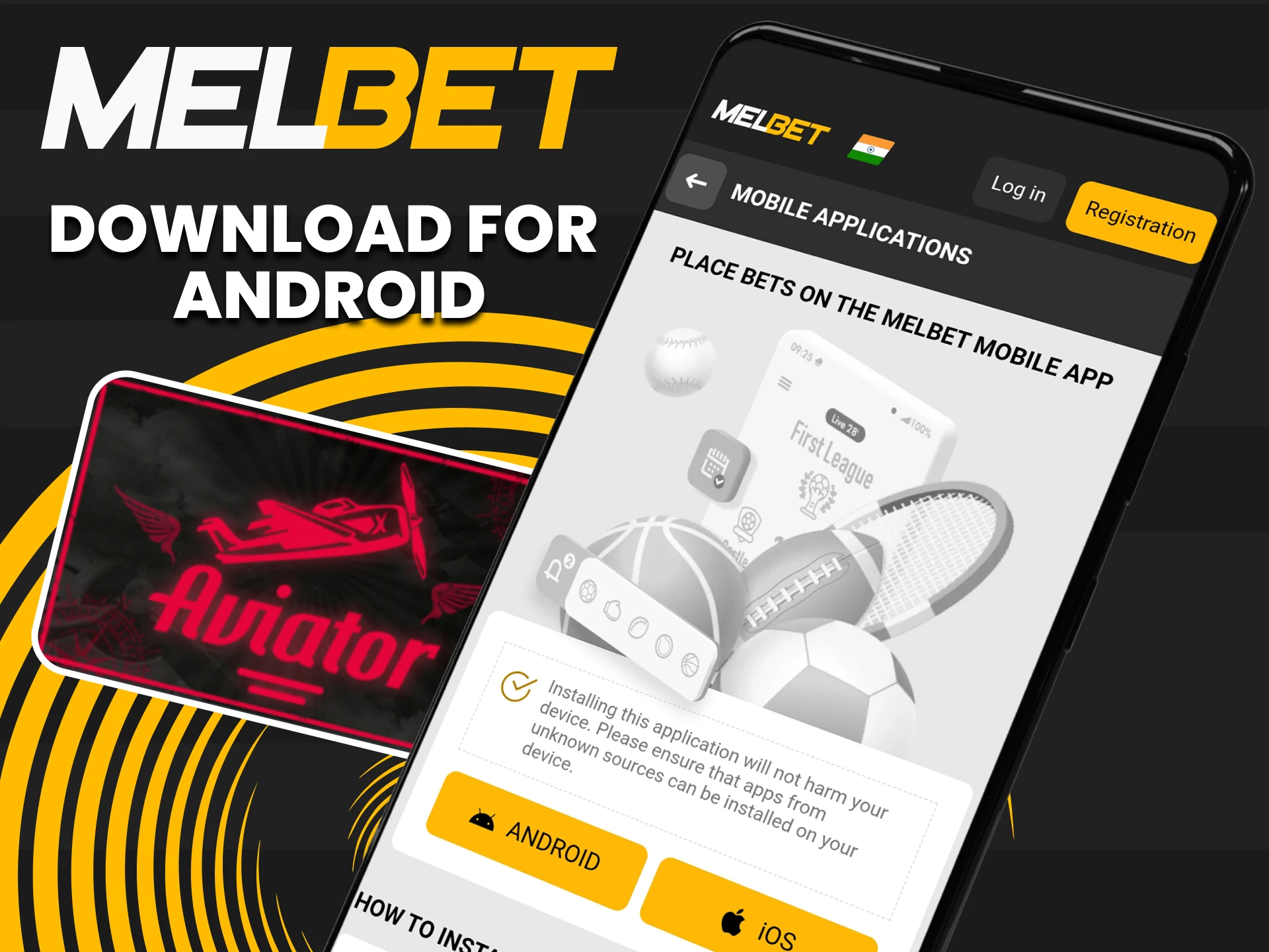 Download the Melbet app to play Aviator on Android.
