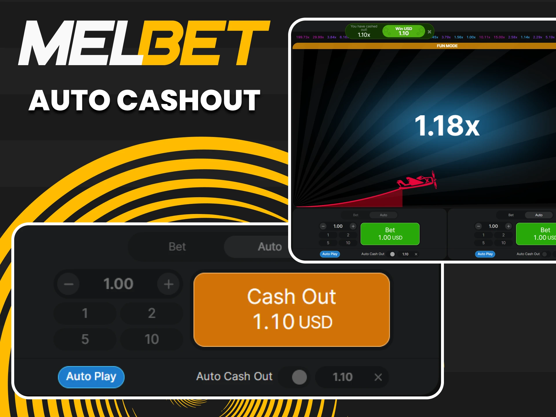 Use the auto-withdrawal function in the Aviator game from Melbet.