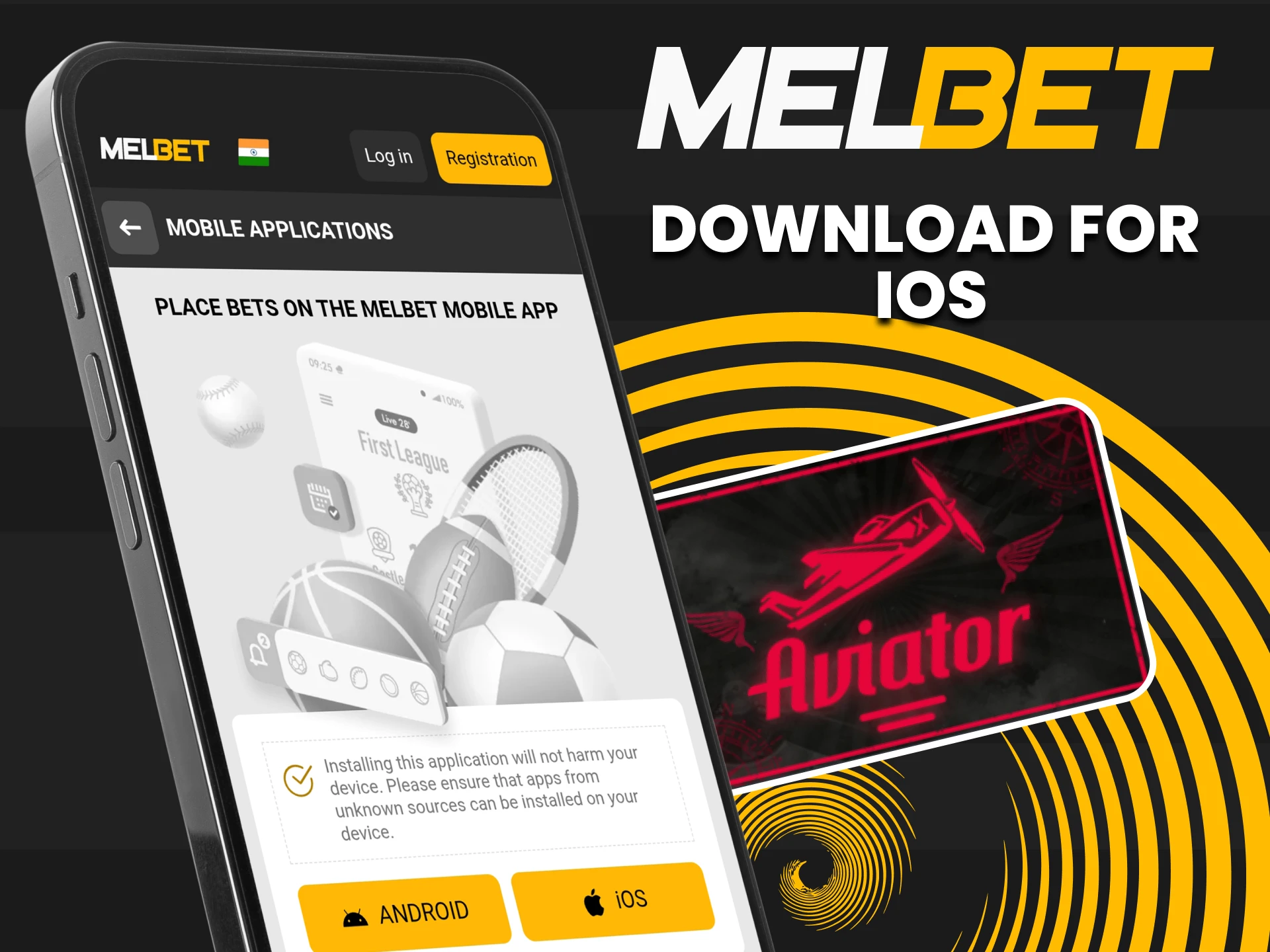 Download the Melbet app to play Aviator on iOS.