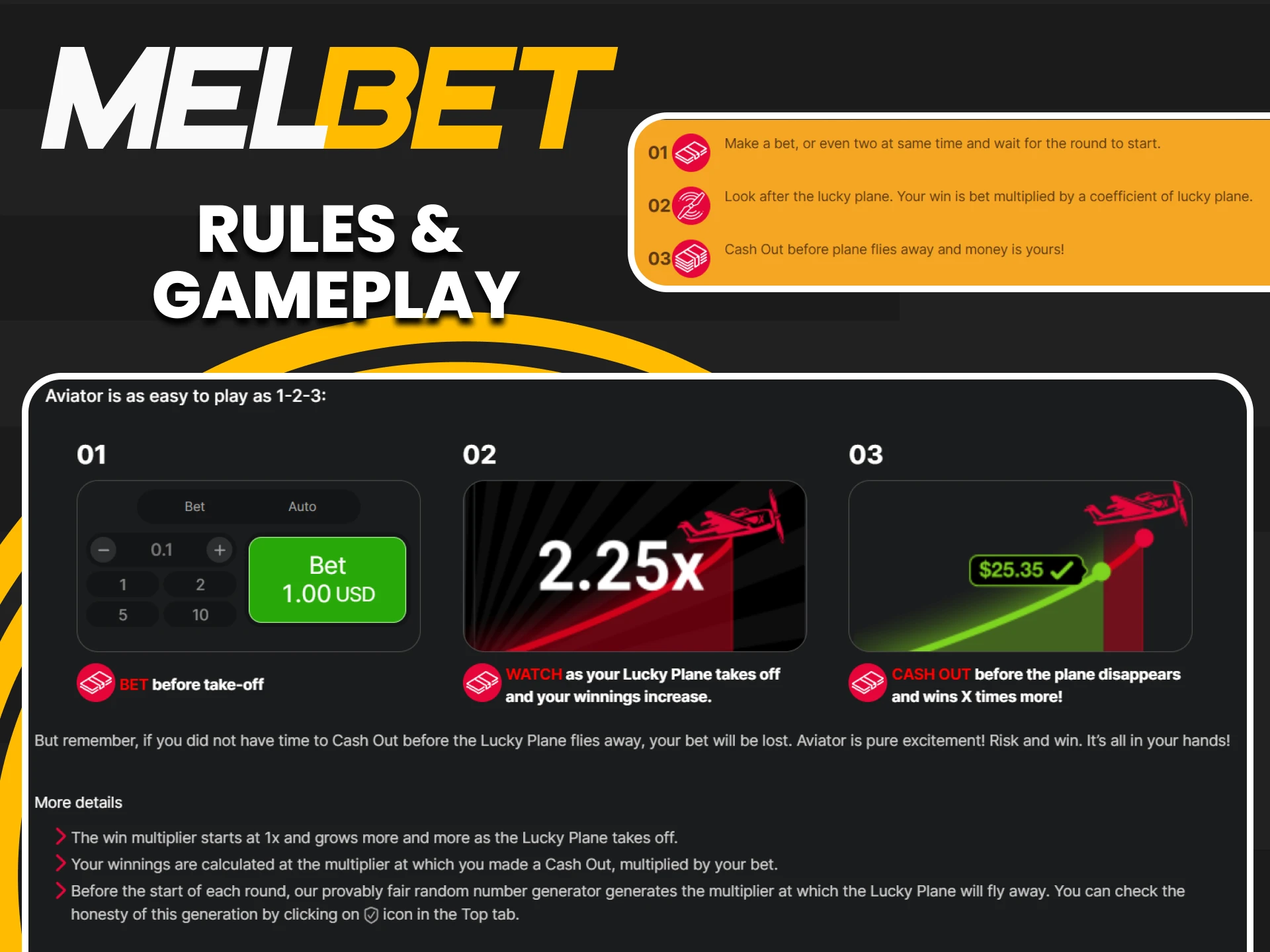 Be sure to study the rules of the Aviator game on Melbet.
