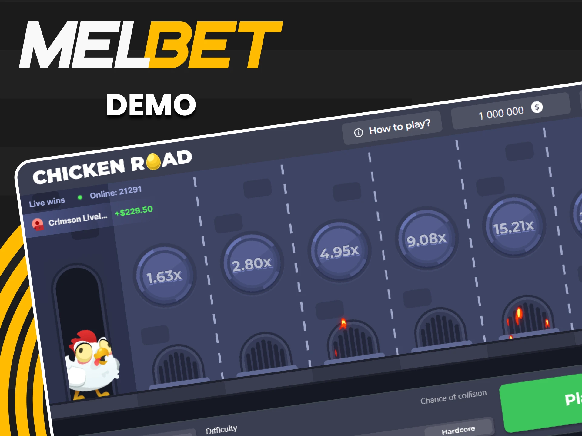 Practice in the demo version of the game Chicken Road from Melbet.