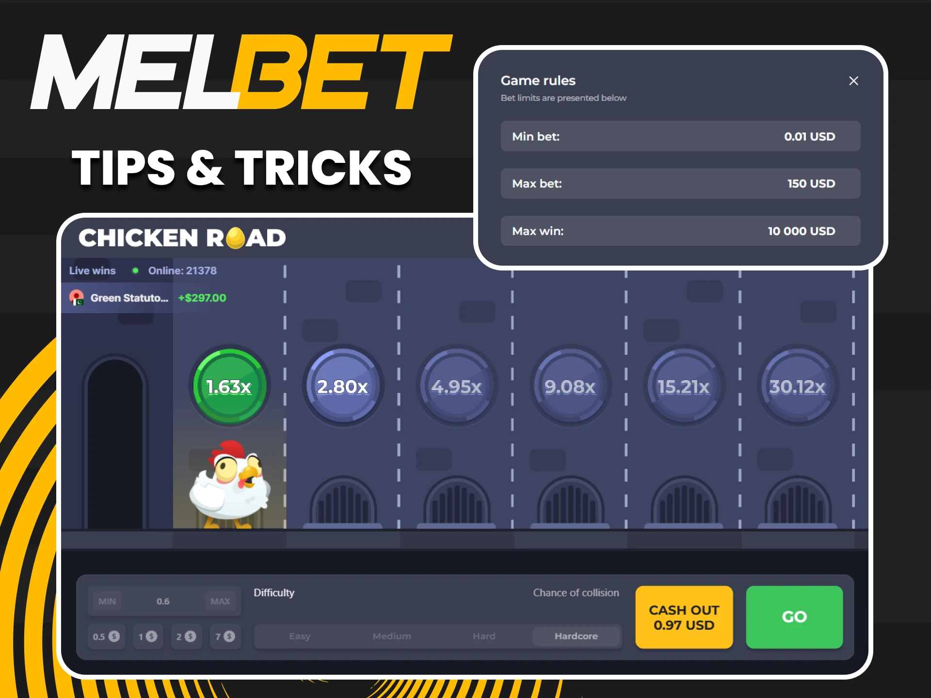 We will give you tips for playing Chicken Road from Melbet.