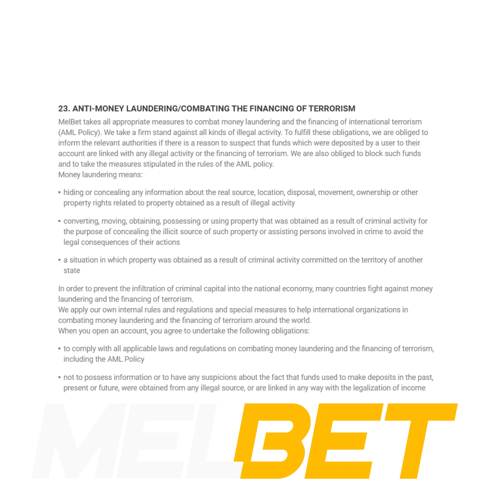 Melbet fights money laundering.