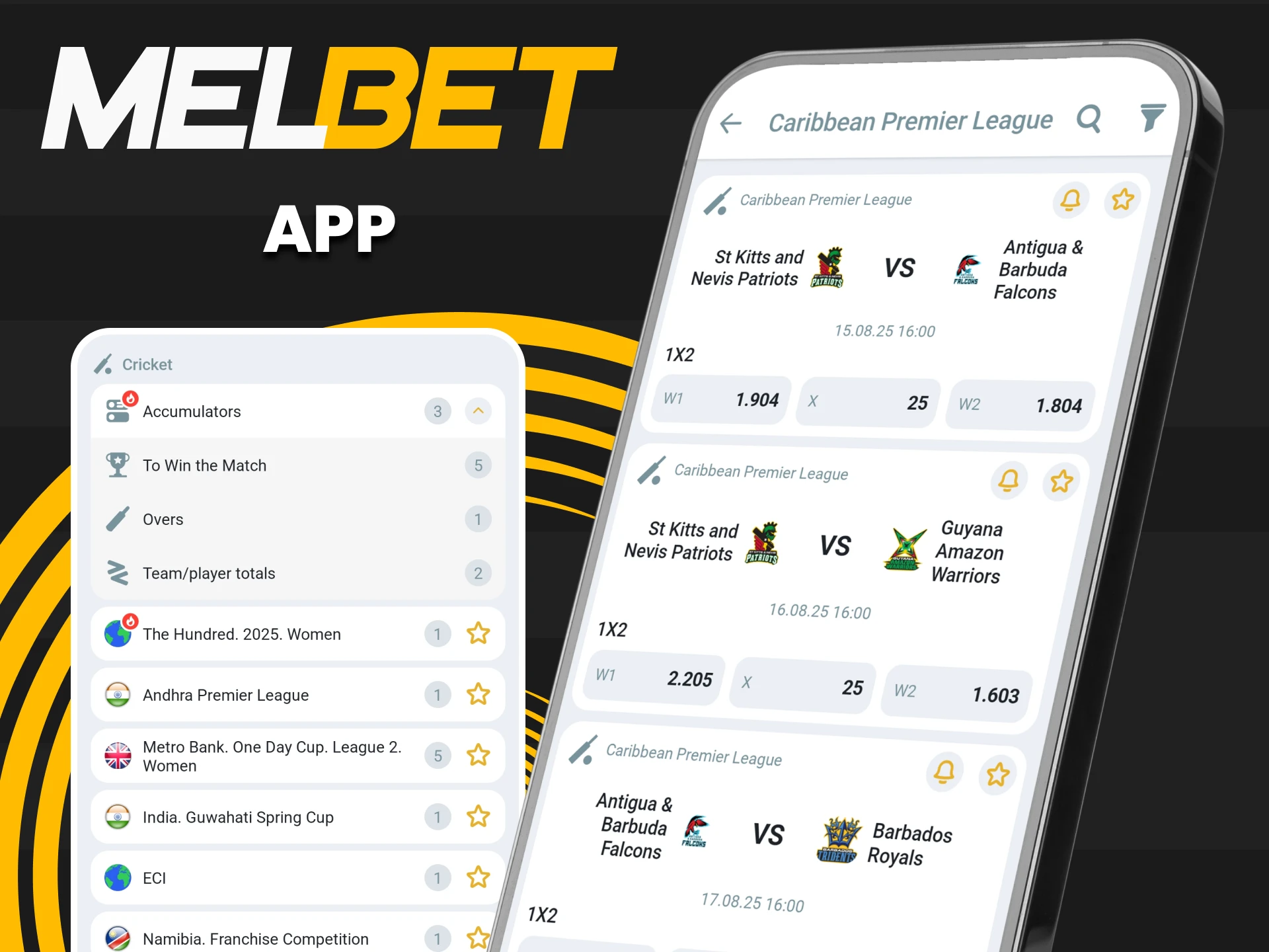 Use Melbet app to bet on cricket.
