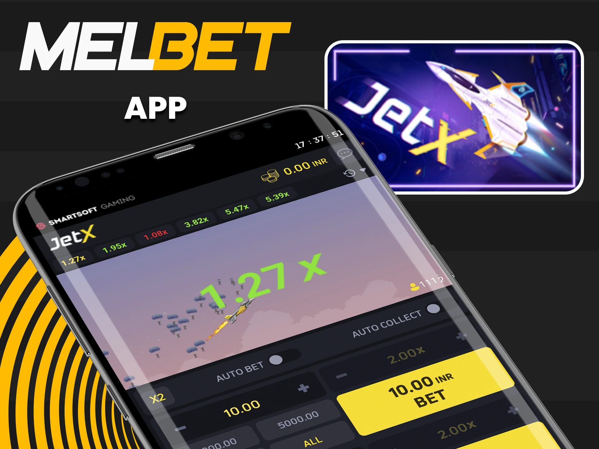 You can play JetX in the Melbet app.