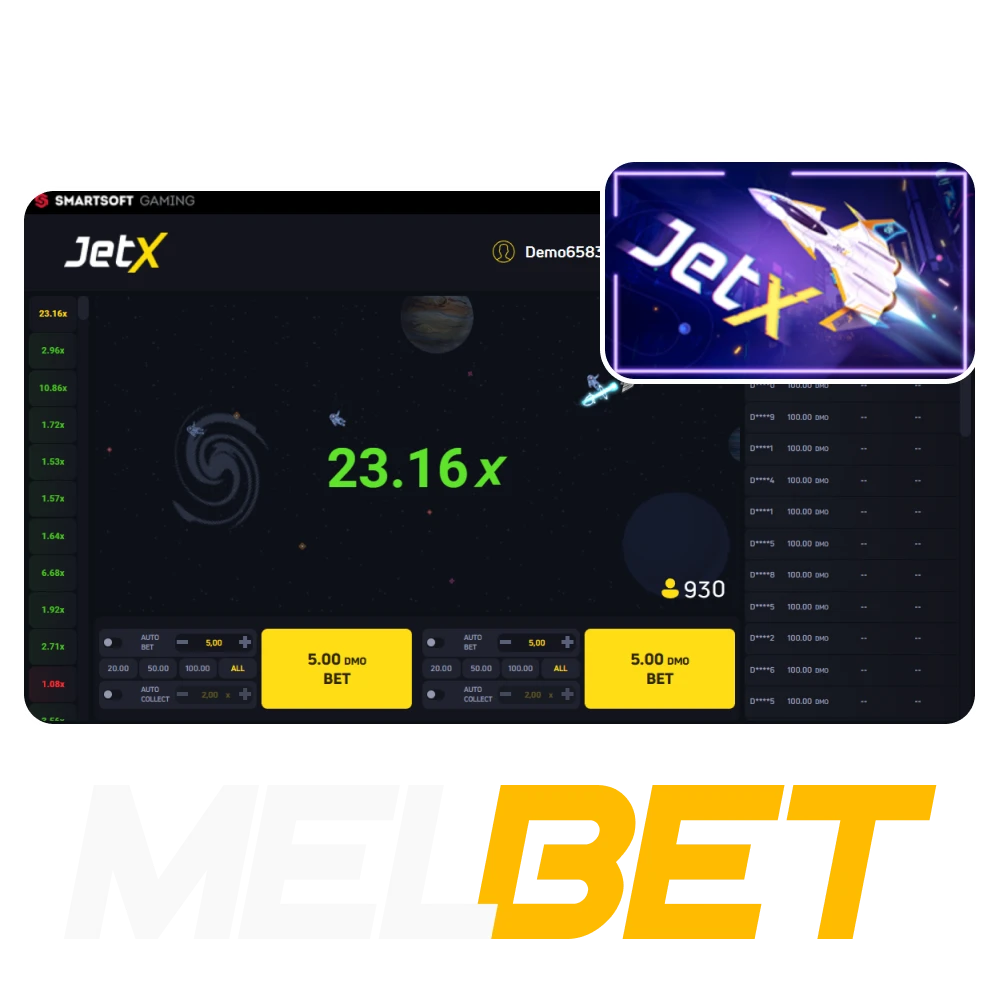 For casino games from Melbet, choose the JetX game.