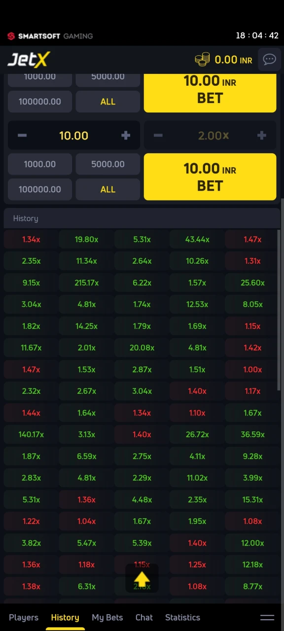 You can view the betting history in the JetX game from Melbet.