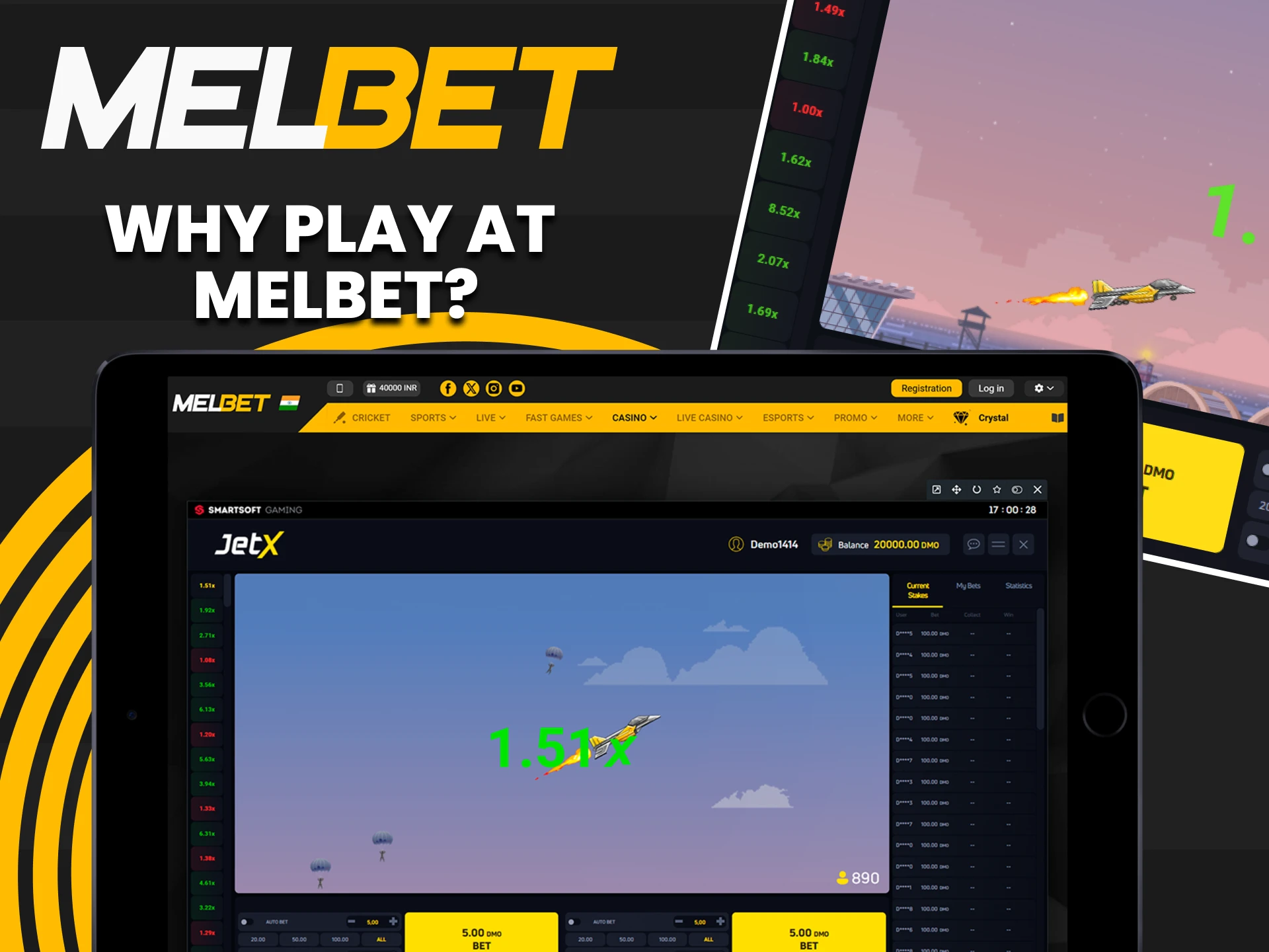 You will get many benefits by choosing Melbet to play JetX.