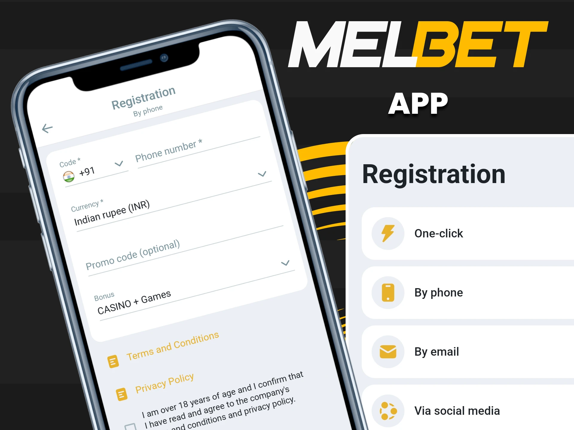 You can register in the Melbet application.