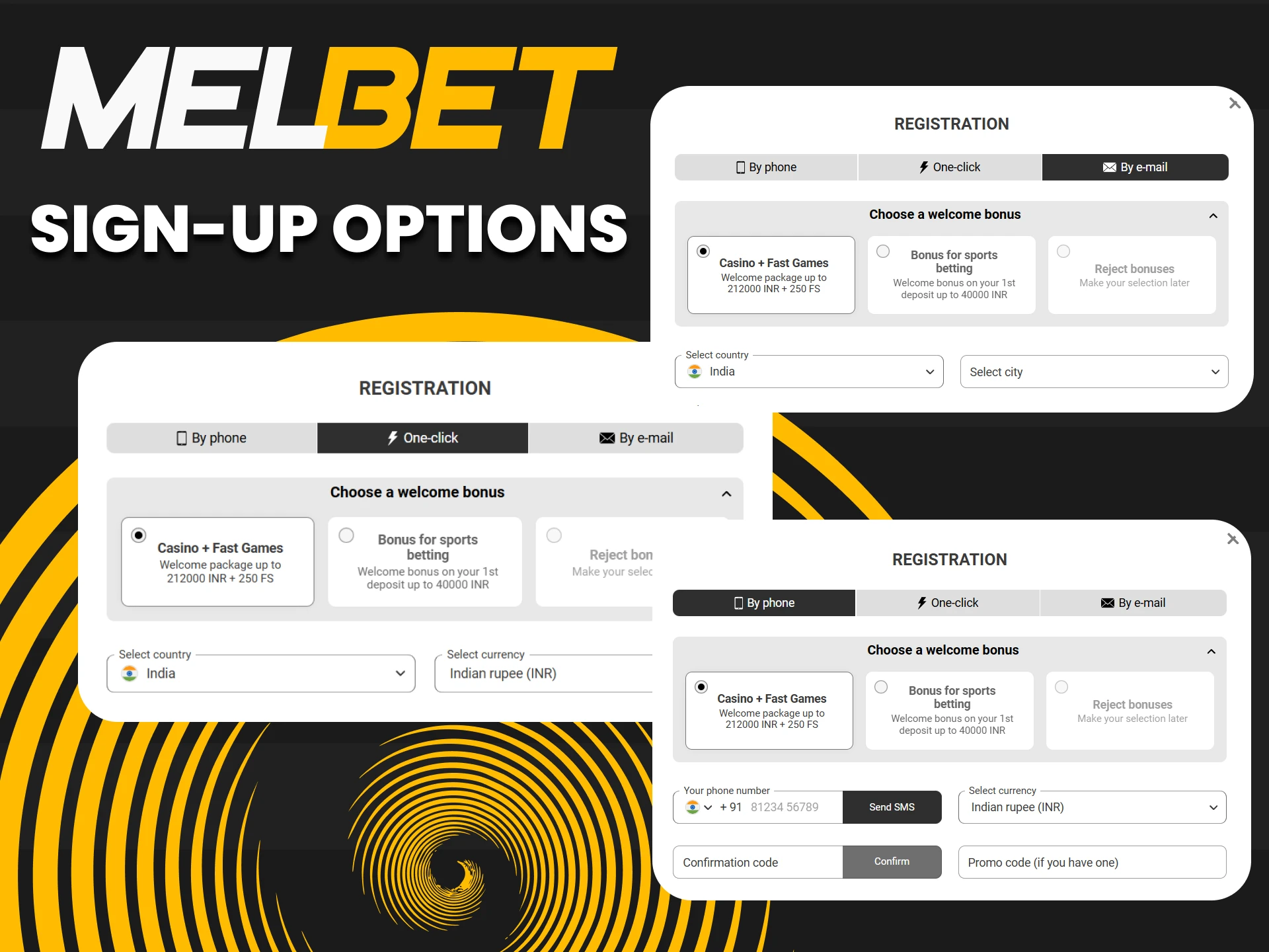 There are several registration options on the Melbet website.